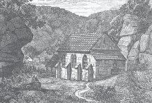 Burgstelle Lindenberg,Kapelle St. Cyriakus von Südosten, Holzschnitt von M[ichael] Seibel, vor 1873 (aus: SEIBEL 1873, S. 62)