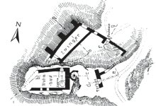 Burgruine Spangenberg, Grundriss u. Schnitte, vor 1926 (aus: KD NW 1926, S. 302, Fig. 215)