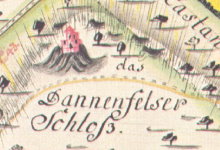 Burg Tannenfels, Ausschnitt aus einer Karte von 1761 (HSTA WI, Abt. 30011- 3120, Karte des Nassau-Weilburgischen Domänenbesitzes am Donnersberg v. C[ ] A[ ], Weimar 1761-62)
